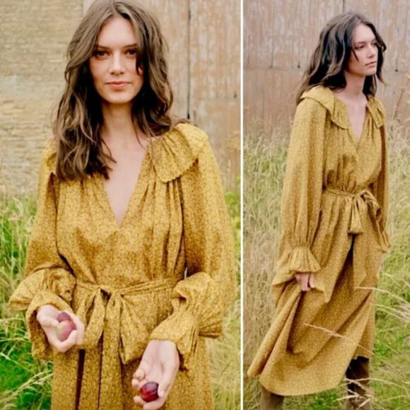 💕DOEN💕 Rory Dress ~ Peter Pan Collar Sunsoaked Foothills Floral Print XXS NWOT - Picture 2 of 16